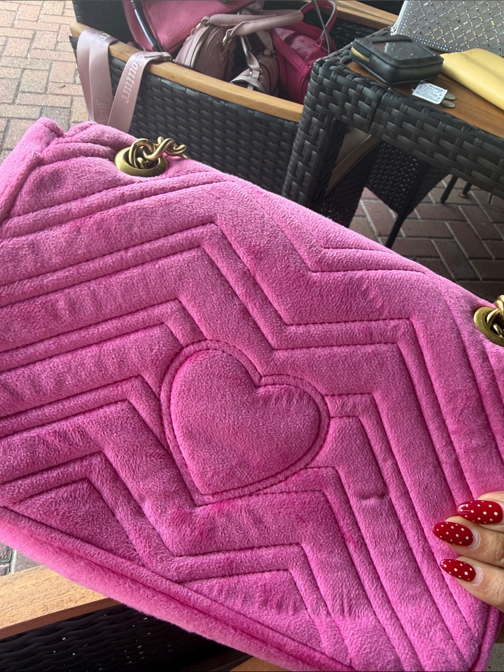 Gucci Hot Pink Suede GG Marmont Shoulder Bag with Gold Hardware - Picture 5 of 5